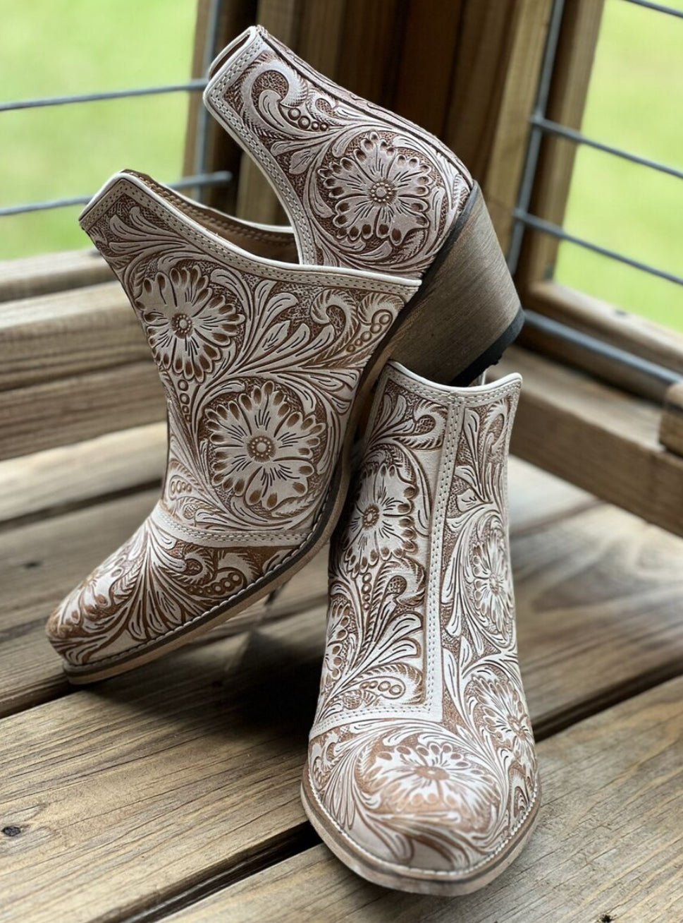 Hand tooled leather bootie - Bell Creek General Store