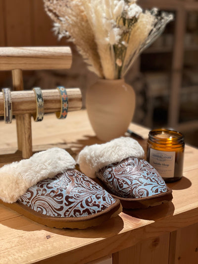 Marta Turquoise leather lined slippers - Bell Creek General Store